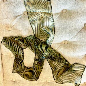 Olive & Black Zebra Print poly-chiffon Scarf - 58" X 5.5"